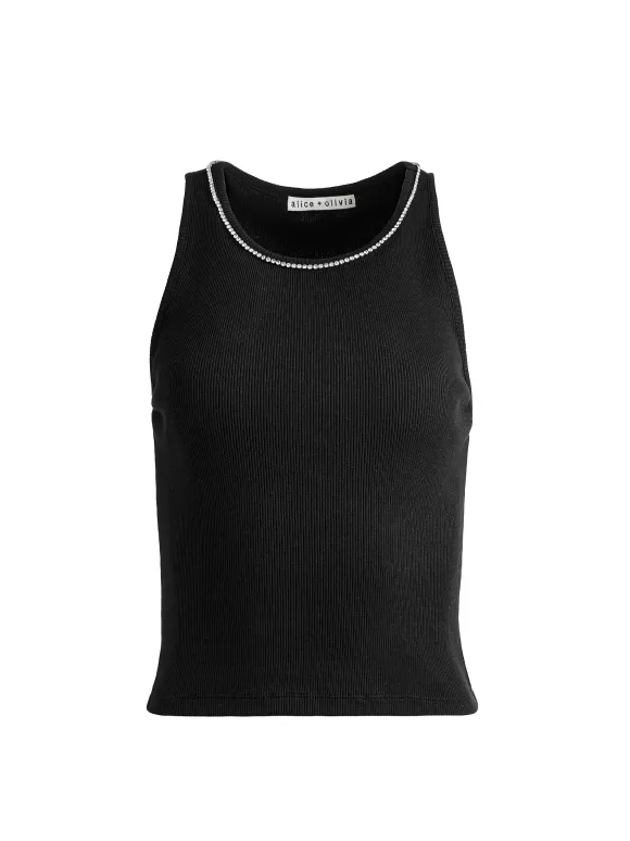 Allen Embellished Neck Ribbed Tank | Alice and Olivia Clearance