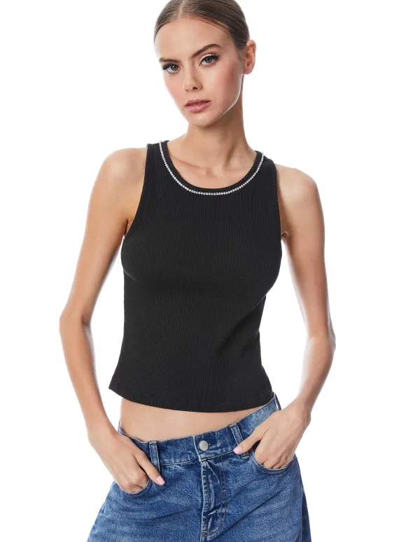 Allen Embellished Neck Ribbed Tank | Alice and Olivia Clearance