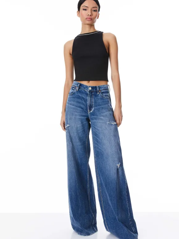 Allen Embellished Neck Ribbed Tank | Alice and Olivia Clearance