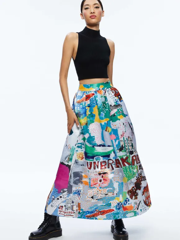 A+O X Basquiat Tina Tea Length Skirt | Alice and Olivia Hot