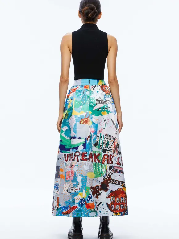 A+O X Basquiat Tina Tea Length Skirt | Alice and Olivia Hot