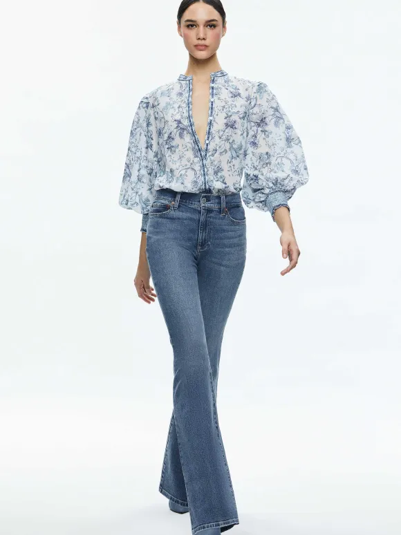 April Pleated Blouson Sleeve Top | Alice and Olivia Sale