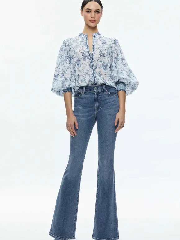 April Pleated Blouson Sleeve Top | Alice and Olivia Sale