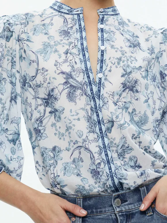April Pleated Blouson Sleeve Top | Alice and Olivia Sale