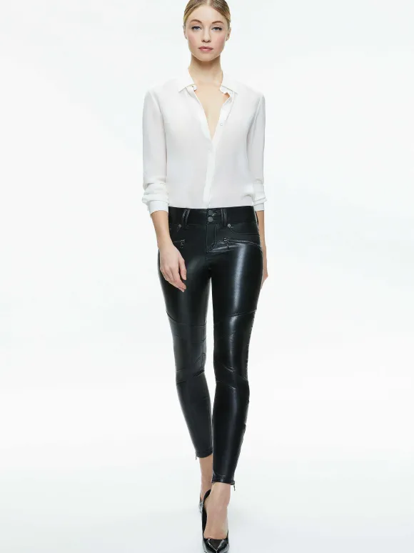 Cammy Vegan Leather Ultra Low Rise Moto Pant | Alice and Olivia Fashion