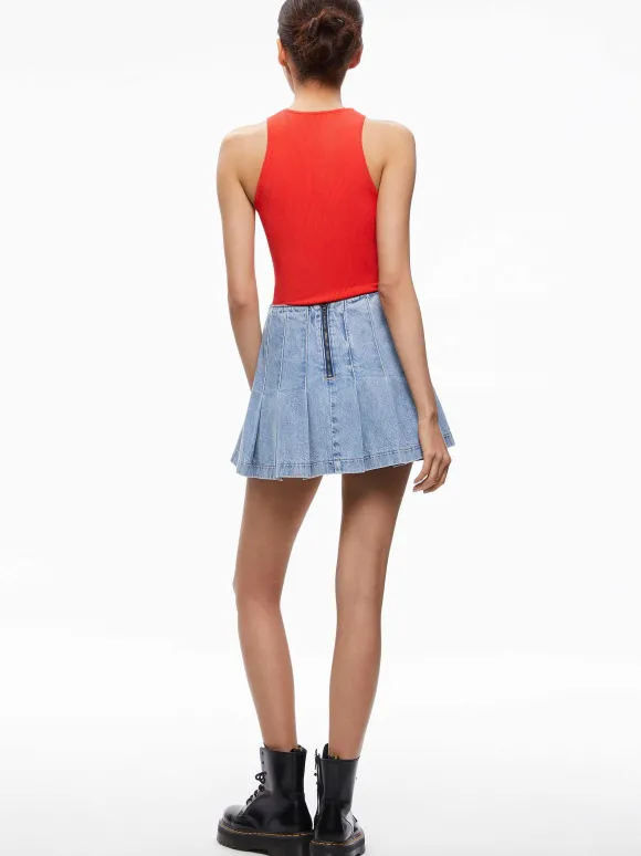 Carter Pleated Denim Mini Skirt | Alice and Olivia Shop