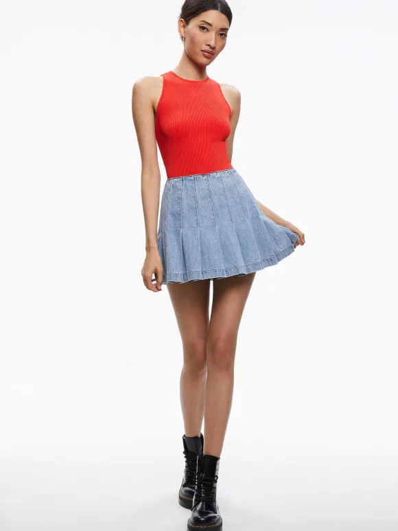 Carter Pleated Denim Mini Skirt | Alice and Olivia Shop
