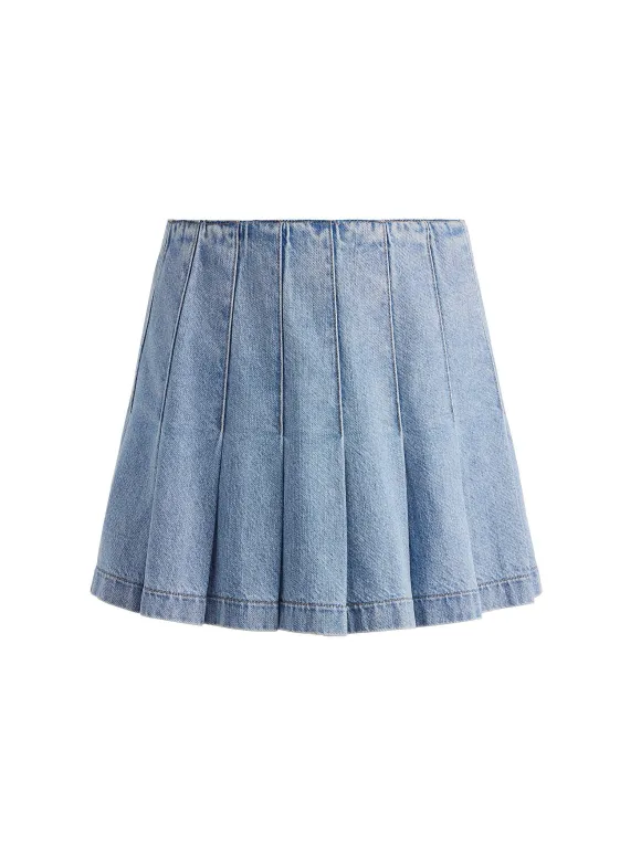 Carter Pleated Denim Mini Skirt | Alice and Olivia Shop