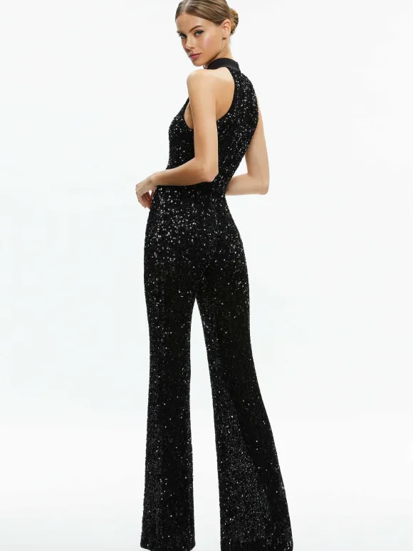 Cataline Sequin High Neck Wide Leg Jumpsuit | Alice and Olivia Clearance