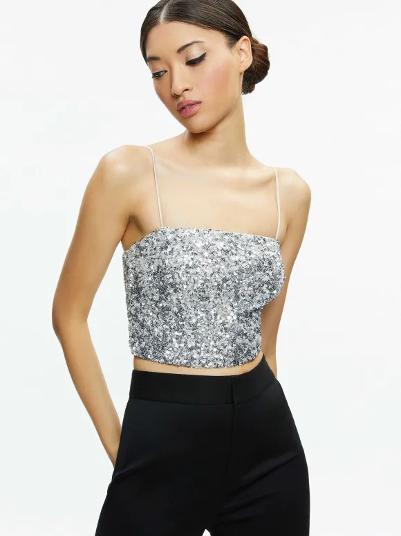 Ceresi Sequin Bandeau Crop Top + Maeve Sequin Slip Skirt | Alice and Olivia Hot