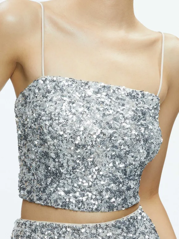 Ceresi Sequin Bandeau Crop Top + Maeve Sequin Slip Skirt | Alice and Olivia Hot