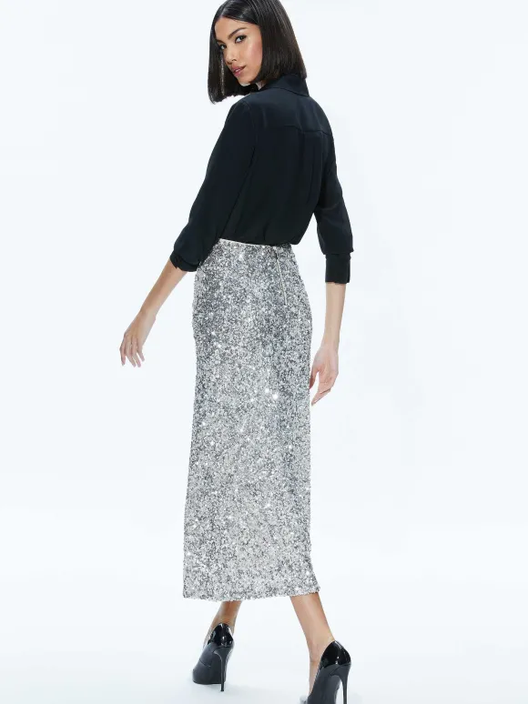 Ceresi Sequin Bandeau Crop Top + Maeve Sequin Slip Skirt | Alice and Olivia Hot