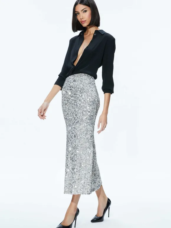 Ceresi Sequin Bandeau Crop Top + Maeve Sequin Slip Skirt | Alice and Olivia Hot