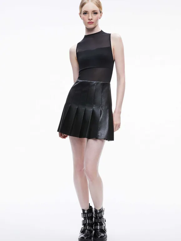 Chara Vegan Leather Pleated Mini Dress | Alice and Olivia Cheap