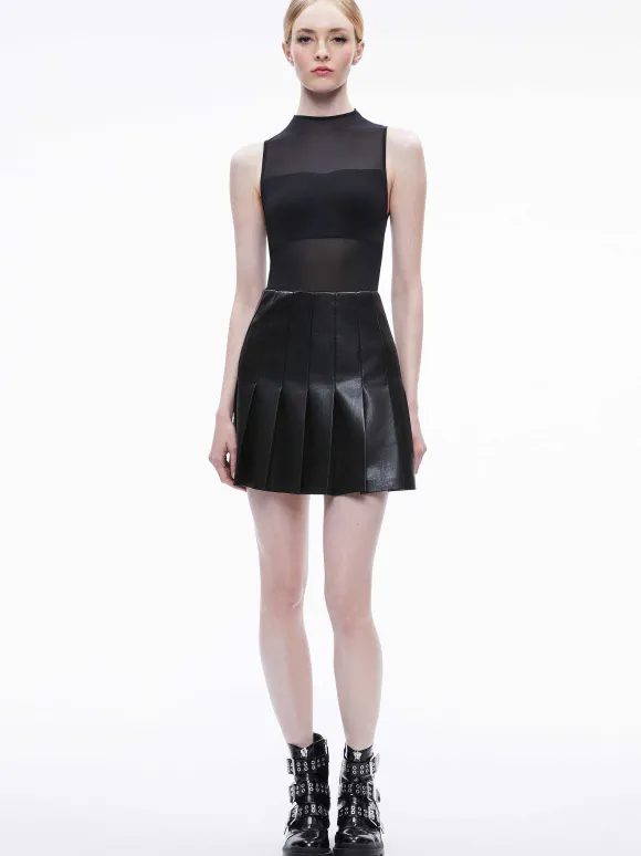 Chara Vegan Leather Pleated Mini Dress | Alice and Olivia Cheap
