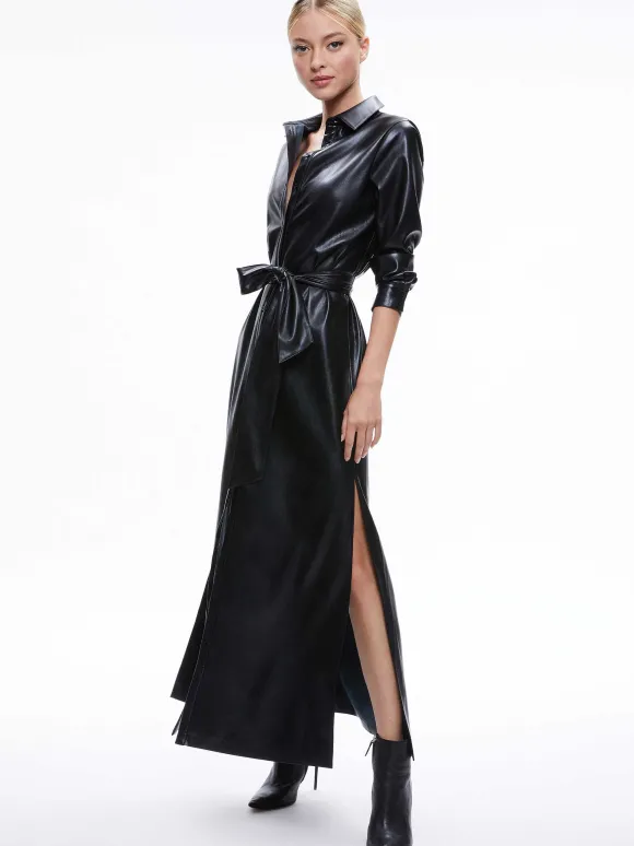 Chassidy Vegan Leather Maxi Shirt Dress | Alice and Olivia Hot