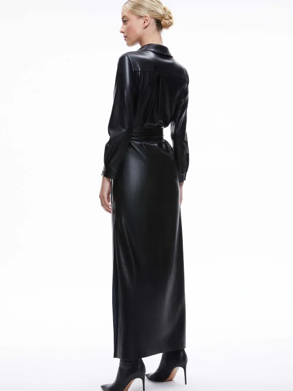 Chassidy Vegan Leather Maxi Shirt Dress | Alice and Olivia Hot