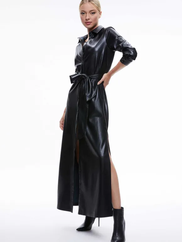 Chassidy Vegan Leather Maxi Shirt Dress | Alice and Olivia Hot