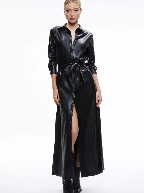 Chassidy Vegan Leather Maxi Shirt Dress | Alice and Olivia Hot