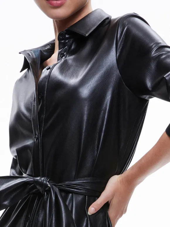 Chassidy Vegan Leather Maxi Shirt Dress | Alice and Olivia Hot