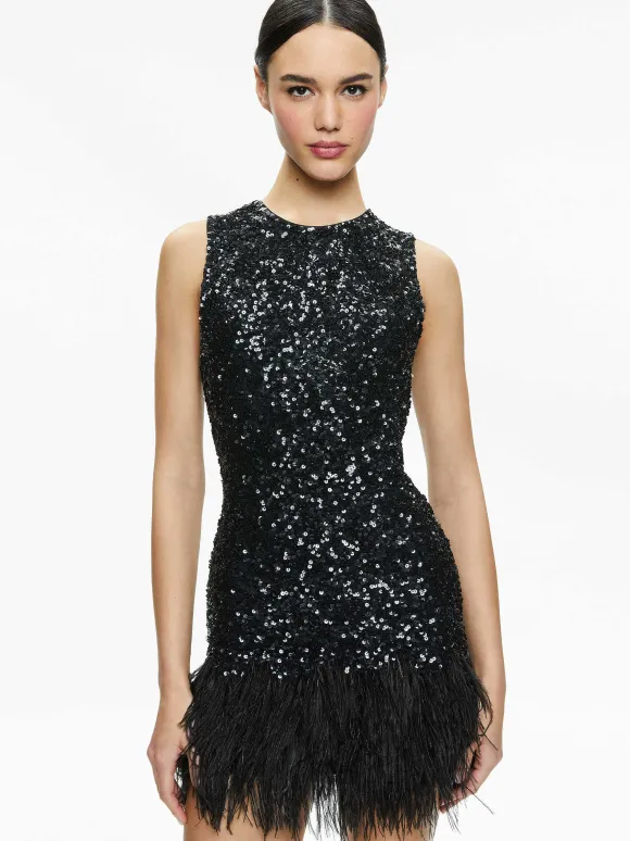 Coley Embellished Feather Trim Mini Dress | Alice and Olivia Best Sale