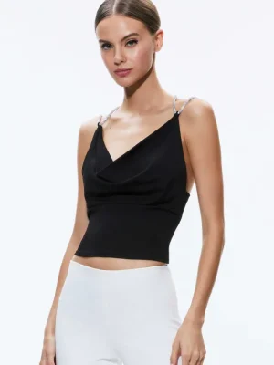 Coral Crystal Strap Cowl Neck Top | Alice and Olivia Online