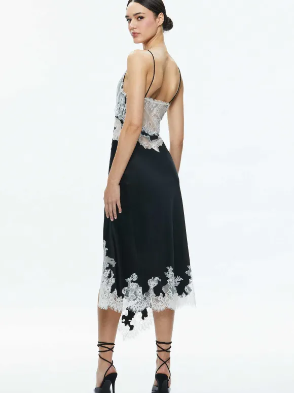 Daphne Lace Asymmetrical Slit Midi Dress | Alice and Olivia New