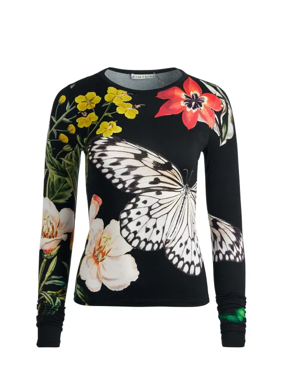 Delaina Long Sleeve Crop Top | Alice and Olivia Discount