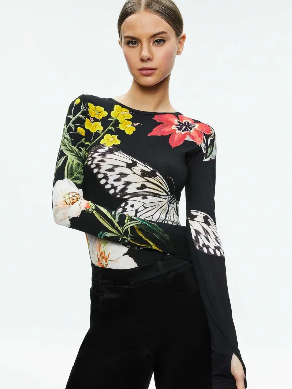 Delaina Long Sleeve Crop Top | Alice and Olivia Discount
