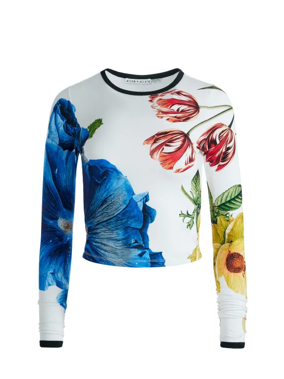 Delaina Long Sleeve Cropped Top | Alice and Olivia Best Sale