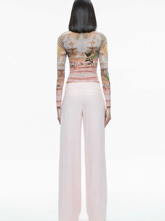Delaina Printed Mesh Long Sleeve Crop Top | Alice and Olivia Outlet