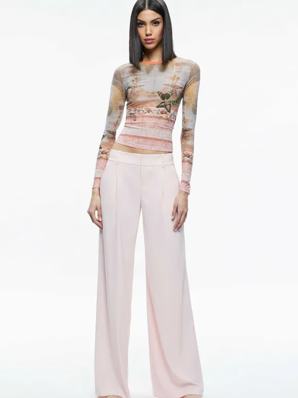 Delaina Printed Mesh Long Sleeve Crop Top | Alice and Olivia Outlet