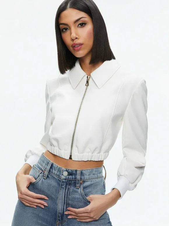Della Cropped Vegan Leather Jacket | Alice and Olivia New