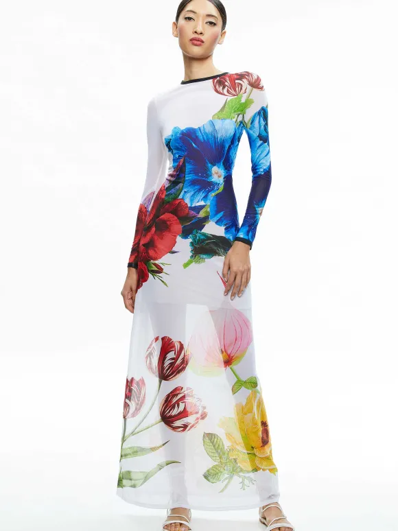 Delora Long Sleeve Crew Neck Maxi Dress | Alice and Olivia Fashion