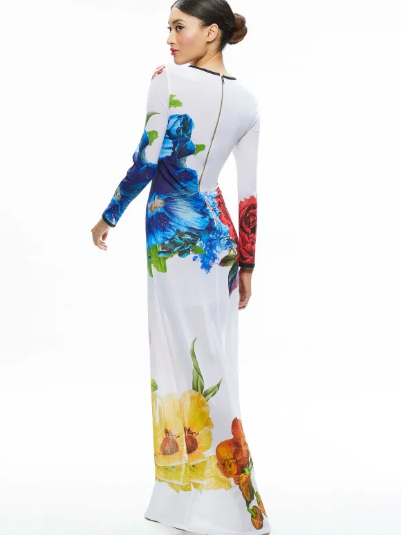 Delora Long Sleeve Crew Neck Maxi Dress | Alice and Olivia Fashion