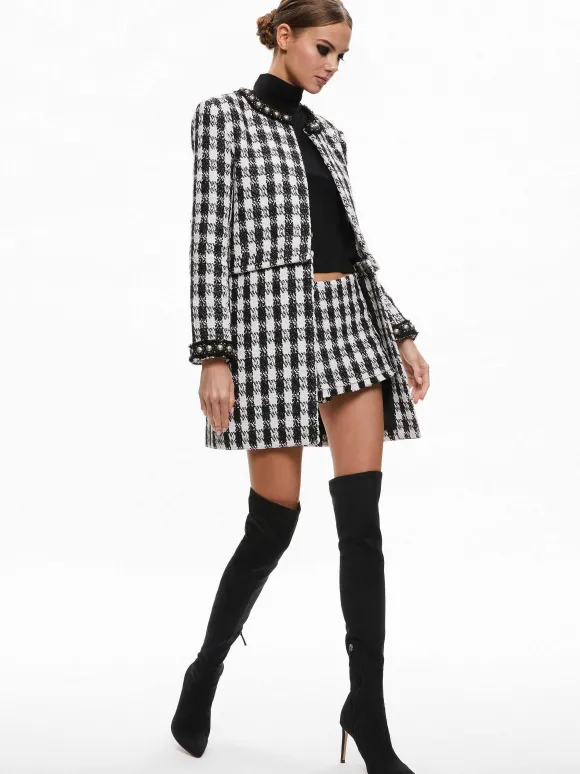 Deon Two-Fer Tweed Jacket + Mace Tweed Mini Skort | Alice and Olivia Outlet