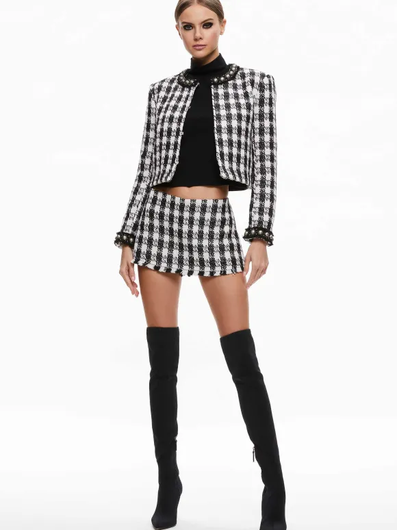 Deon Two-Fer Tweed Jacket + Mace Tweed Mini Skort | Alice and Olivia Outlet