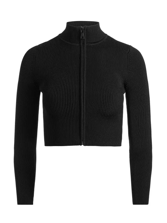 Dorris Ribbed Zip Up Cardigan | Alice and Olivia Outlet