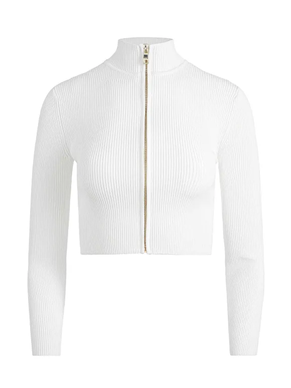 Dorris Ribbed Zip Up Cardigan | Alice and Olivia Online