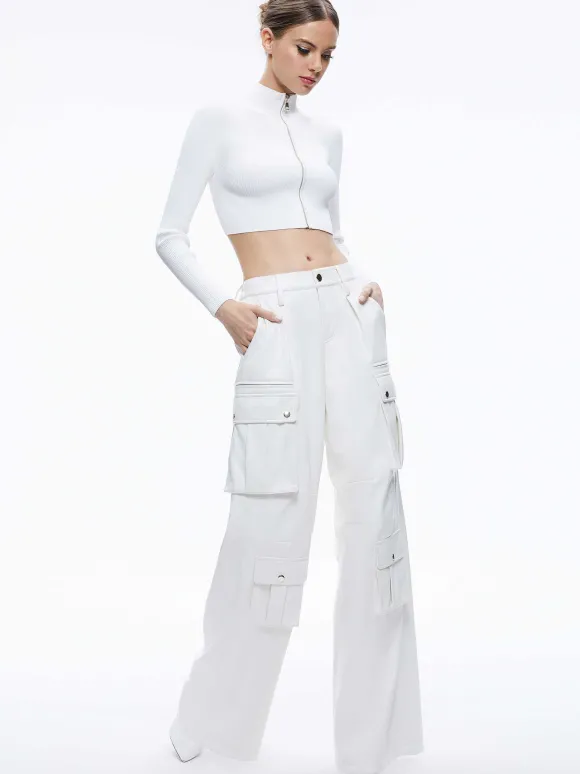 Dorris Ribbed Zip Up Cardigan | Alice and Olivia Online