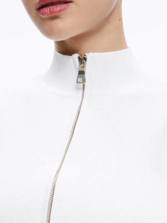 Dorris Ribbed Zip Up Cardigan | Alice and Olivia Online