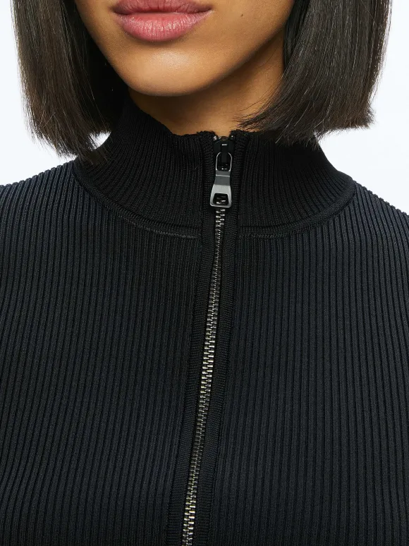 Dorris Ribbed Zip Up Cardigan | Alice and Olivia Outlet