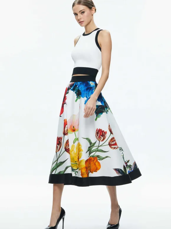 Earla High Rise Flared Midi Skirt | Alice and Olivia Outlet