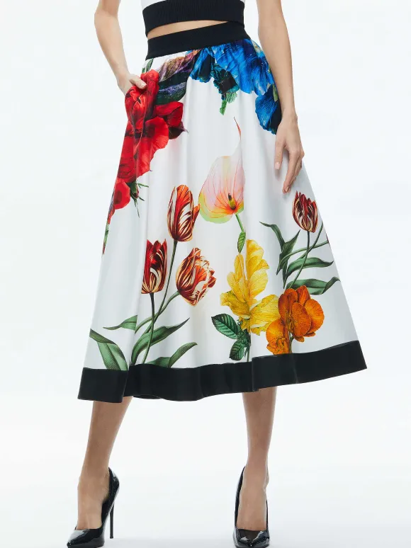 Earla High Rise Flared Midi Skirt | Alice and Olivia Outlet