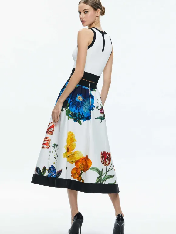Earla High Rise Flared Midi Skirt | Alice and Olivia Outlet