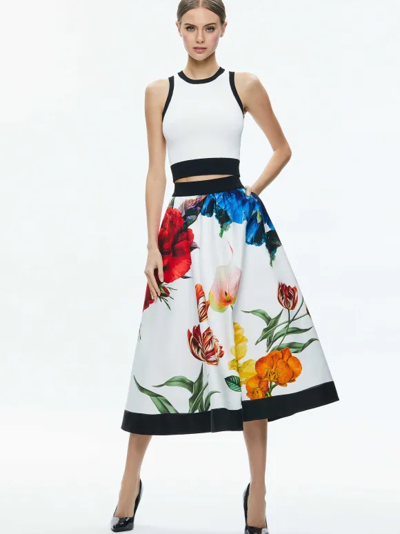 Earla High Rise Flared Midi Skirt | Alice and Olivia Outlet