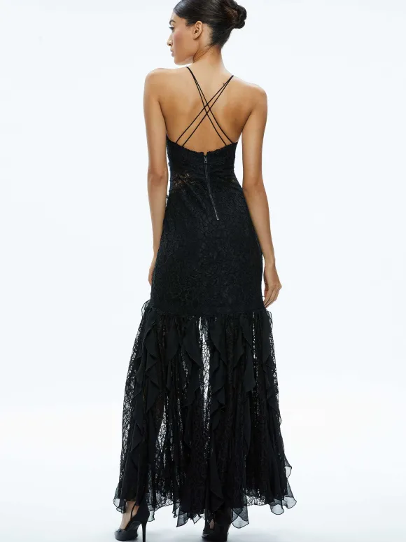 Edera Ruffle Lace Maxi Gown | Alice and Olivia New
