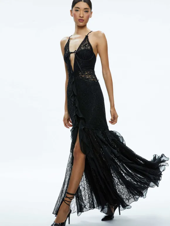 Edera Ruffle Lace Maxi Gown | Alice and Olivia New