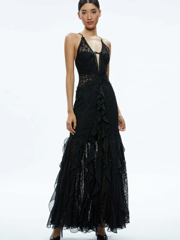 Edera Ruffle Lace Maxi Gown | Alice and Olivia New