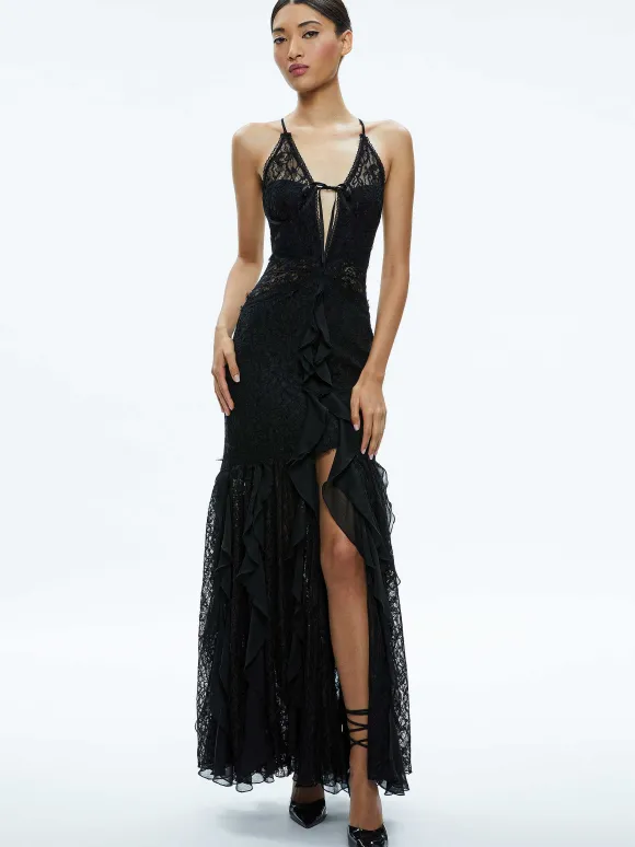 Edera Ruffle Lace Maxi Gown | Alice and Olivia New